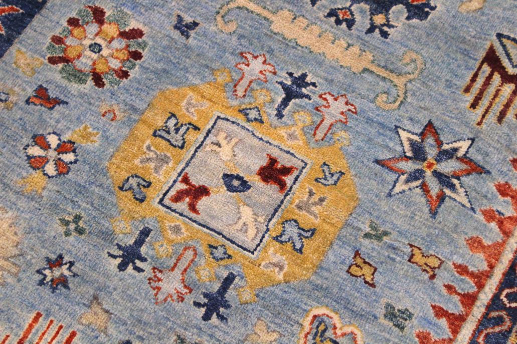 handmade Transitional Kafkaz Lt. Blue Tan Hand Knotted RECTANGLE 100% WOOL area rug 9 x 12