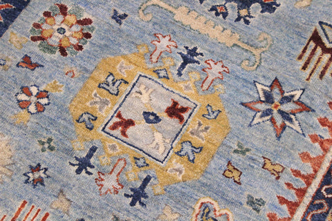 handmade Geometric Kafkaz Lt. Blue Tan Hand Knotted RECTANGLE 100% WOOL area rug 9' x 12'