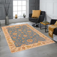 handmade Traditional Kafkaz Blue Ivory Hand Knotted RECTANGLE 100% WOOL area rug 9 x 12