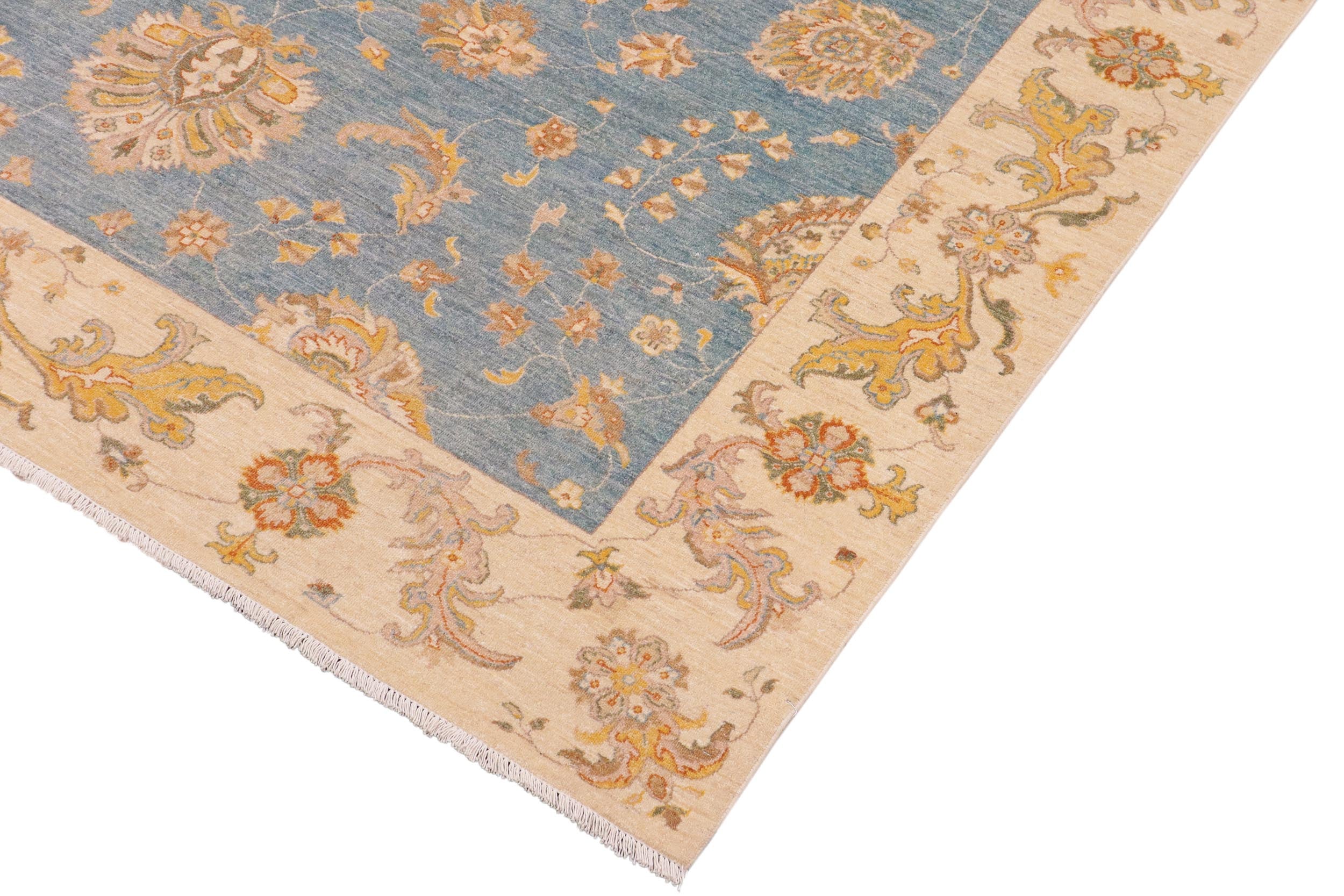 handmade Traditional Kafkaz Blue Ivory Hand Knotted RECTANGLE 100% WOOL area rug 9x12