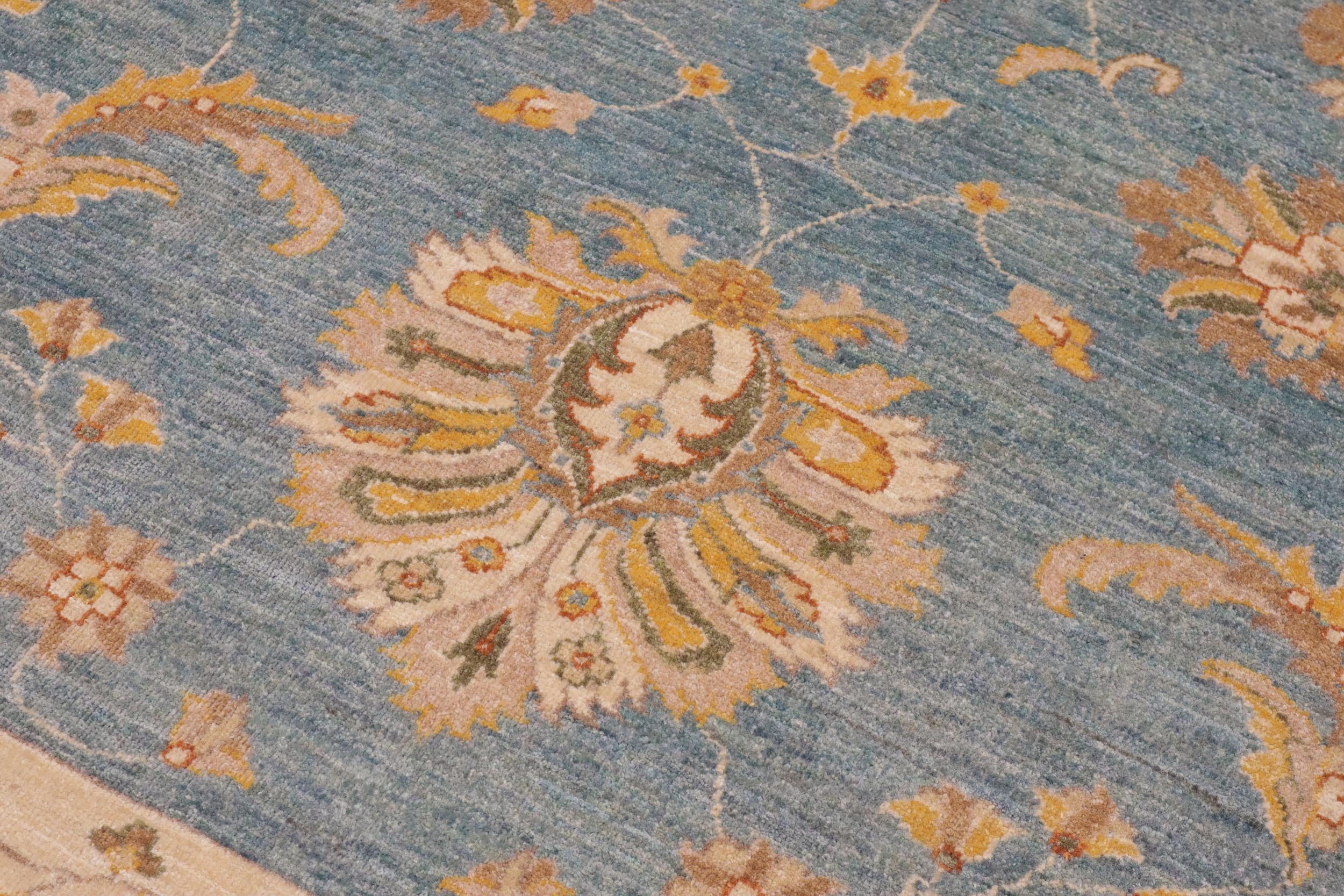 handmade Traditional Kafkaz Blue Ivory Hand Knotted RECTANGLE 100% WOOL area rug 9x12