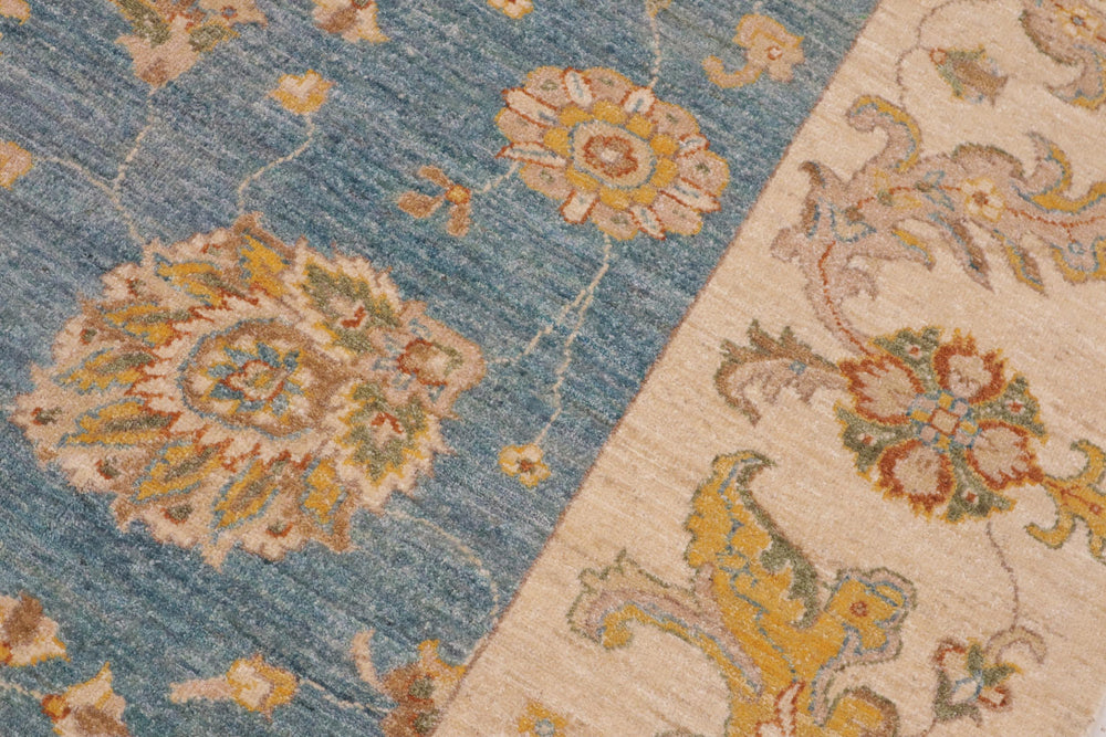 handmade Traditional Kafkaz Blue Ivory Hand Knotted RECTANGLE 100% WOOL area rug 9x12