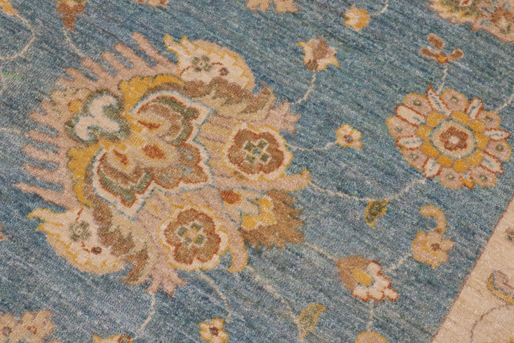 handmade Traditional Kafkaz Blue Ivory Hand Knotted RECTANGLE 100% WOOL area rug 9x12