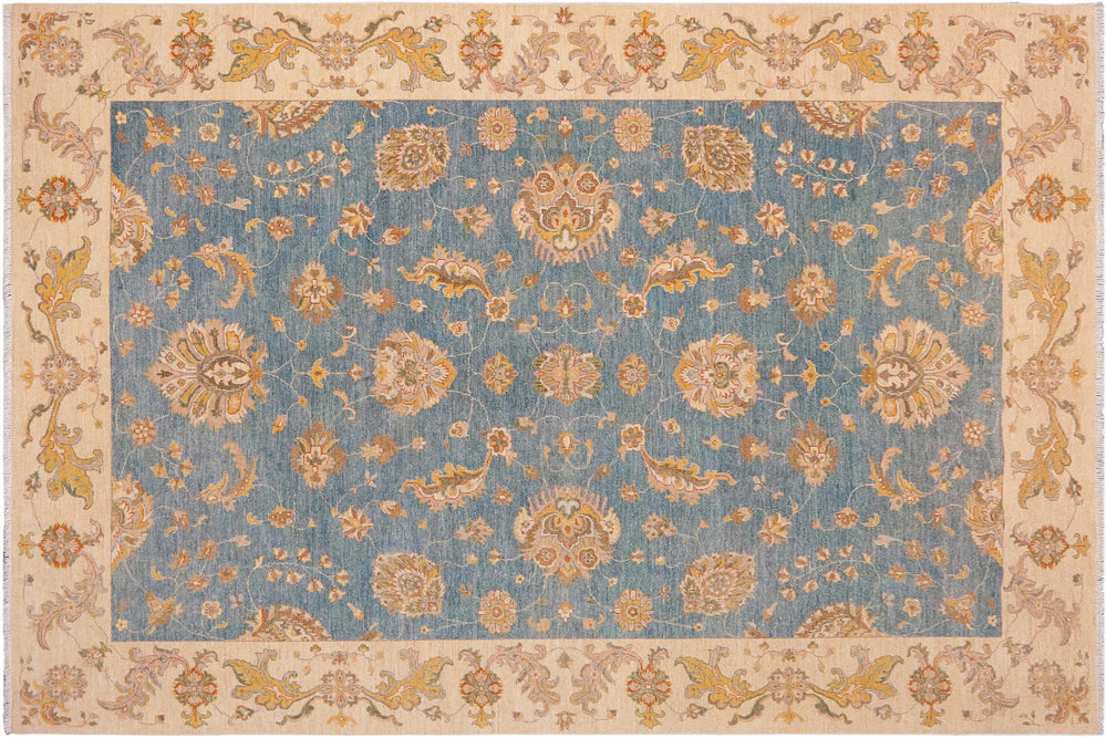 handmade Traditional Kafkaz Blue Ivory Hand Knotted RECTANGLE 100% WOOL area rug 9x12