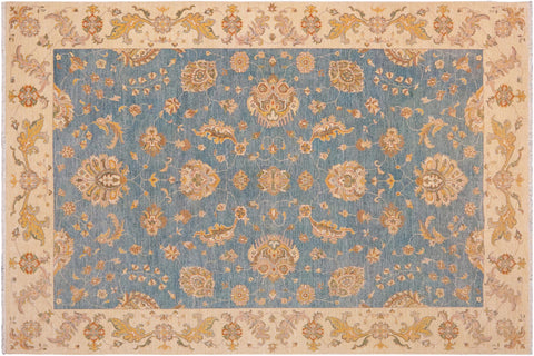 handmade Traditional Kafkaz Blue Ivory Hand Knotted RECTANGLE 100% WOOL area rug 9x12