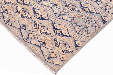 handmade Modern Kafkaz Blue Beige Hand Knotted RECTANGLE 100% WOOL area rug 6' x 9'