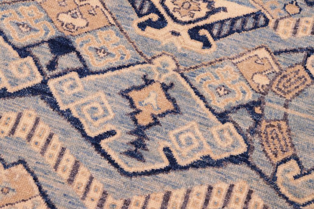 handmade Modern Kafkaz Blue Beige Hand Knotted RECTANGLE 100% WOOL area rug 6 x 9