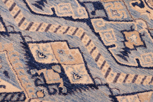 handmade Modern Kafkaz Blue Beige Hand Knotted RECTANGLE 100% WOOL area rug 6' x 9'