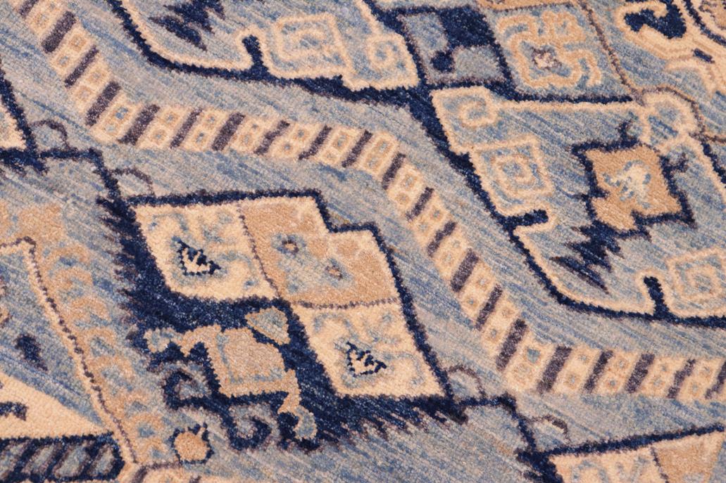 handmade Modern Kafkaz Blue Beige Hand Knotted RECTANGLE 100% WOOL area rug 6 x 9