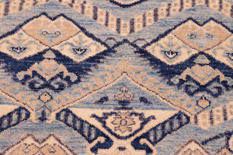 handmade Modern Kafkaz Blue Beige Hand Knotted RECTANGLE 100% WOOL area rug 6' x 9'