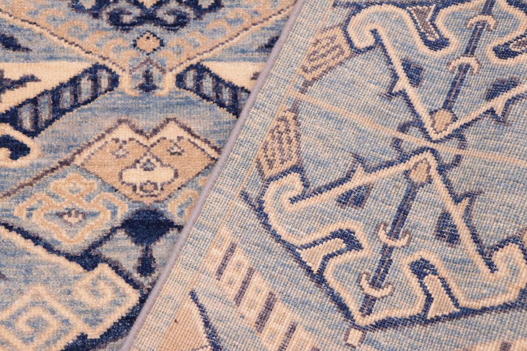 handmade Modern Kafkaz Blue Beige Hand Knotted RECTANGLE 100% WOOL area rug 6 x 9