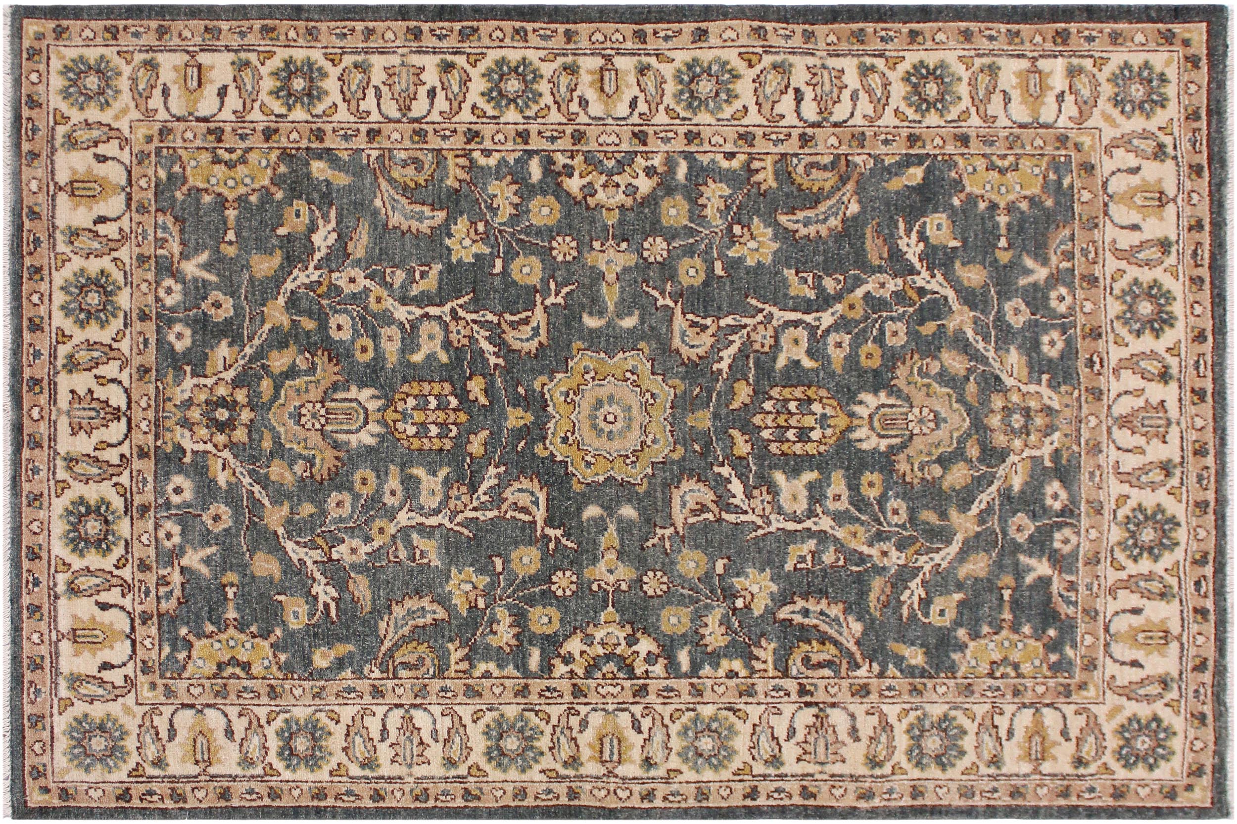 handmade Traditional Kafkaz Green Beige Hand Knotted RECTANGLE 100% WOOL area rug 4x6