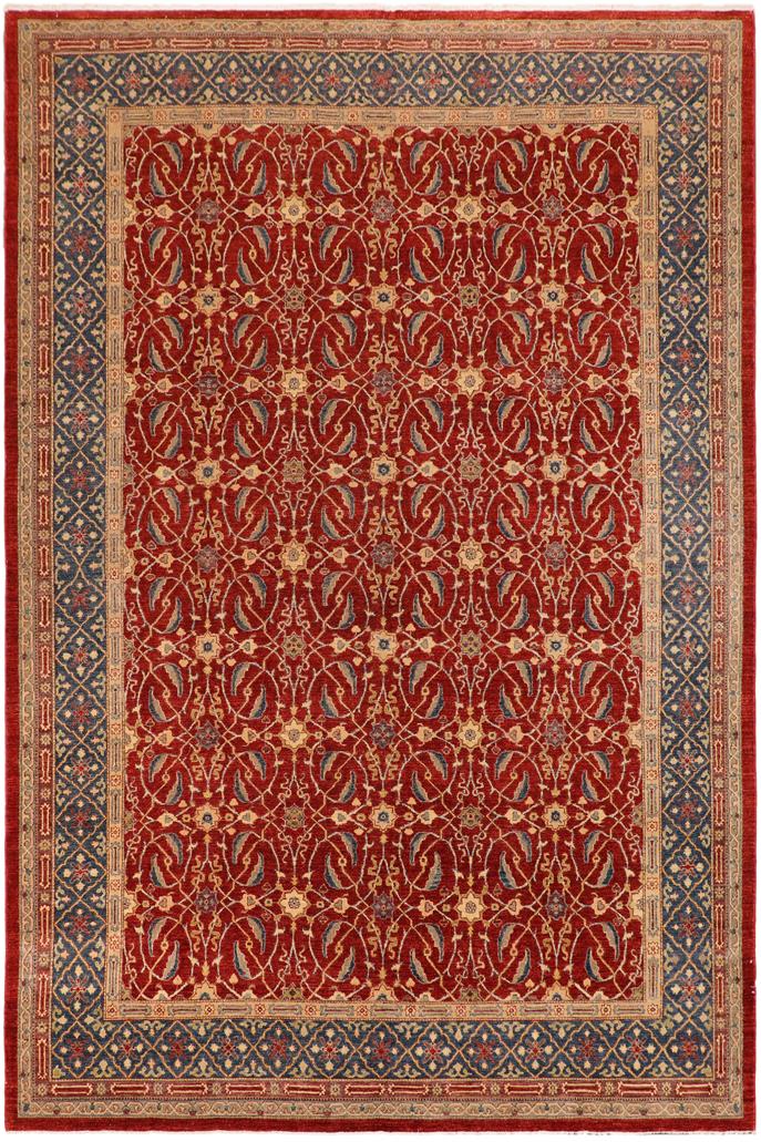 handmade Transitional Kafkaz Red Blue Hand Knotted RECTANGLE 100% WOOL area rug 10 x 14