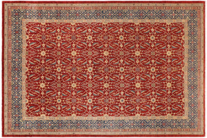 10x14 hand knotted transitional wool rug in red and blue - Boho Chic Dianna