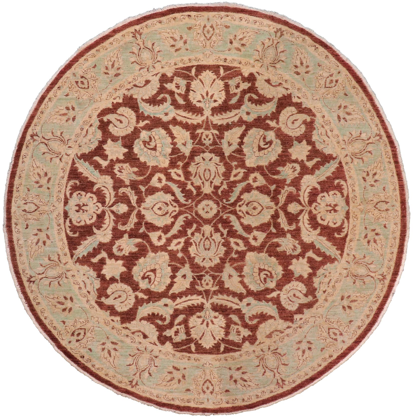 handmade Traditional Kafkaz Brown Lt. Green Hand Knotted ROUND 100% WOOL area rug 8' x 8'