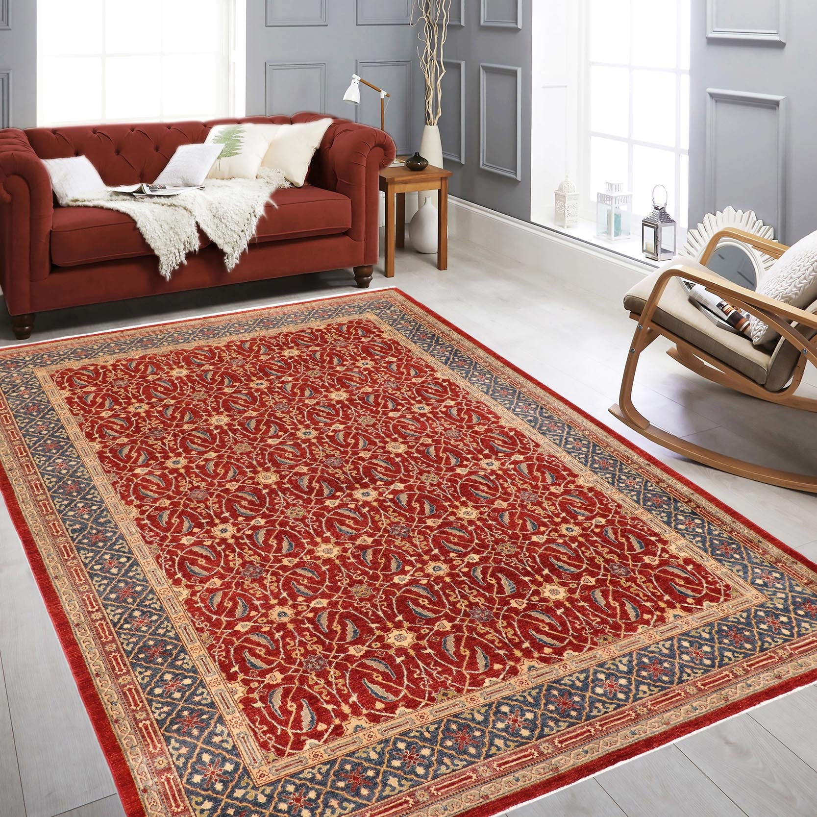 handmade Transitional Kafkaz Red Blue Hand Knotted RECTANGLE 100% WOOL area rug 10' x 14'