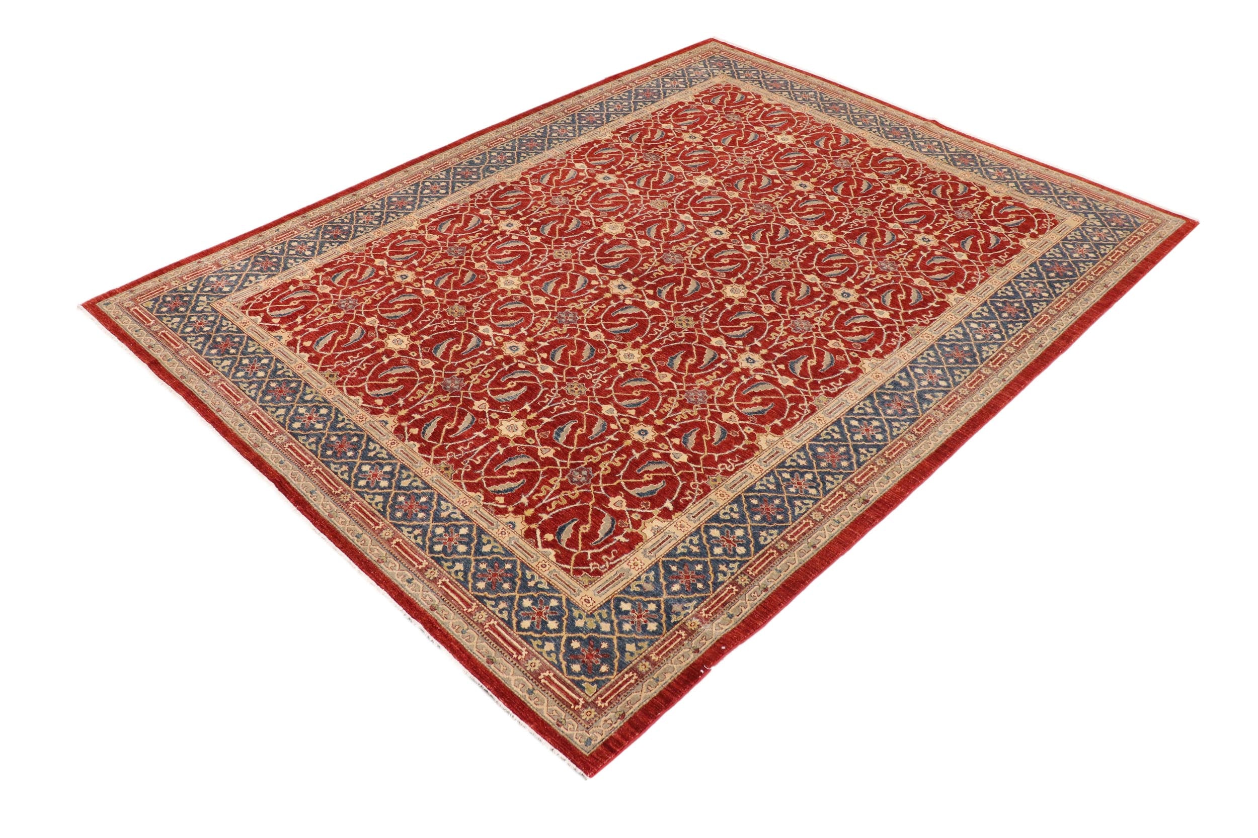 handmade Transitional Kafkaz Red Blue Hand Knotted RECTANGLE 100% WOOL area rug 10' x 14'