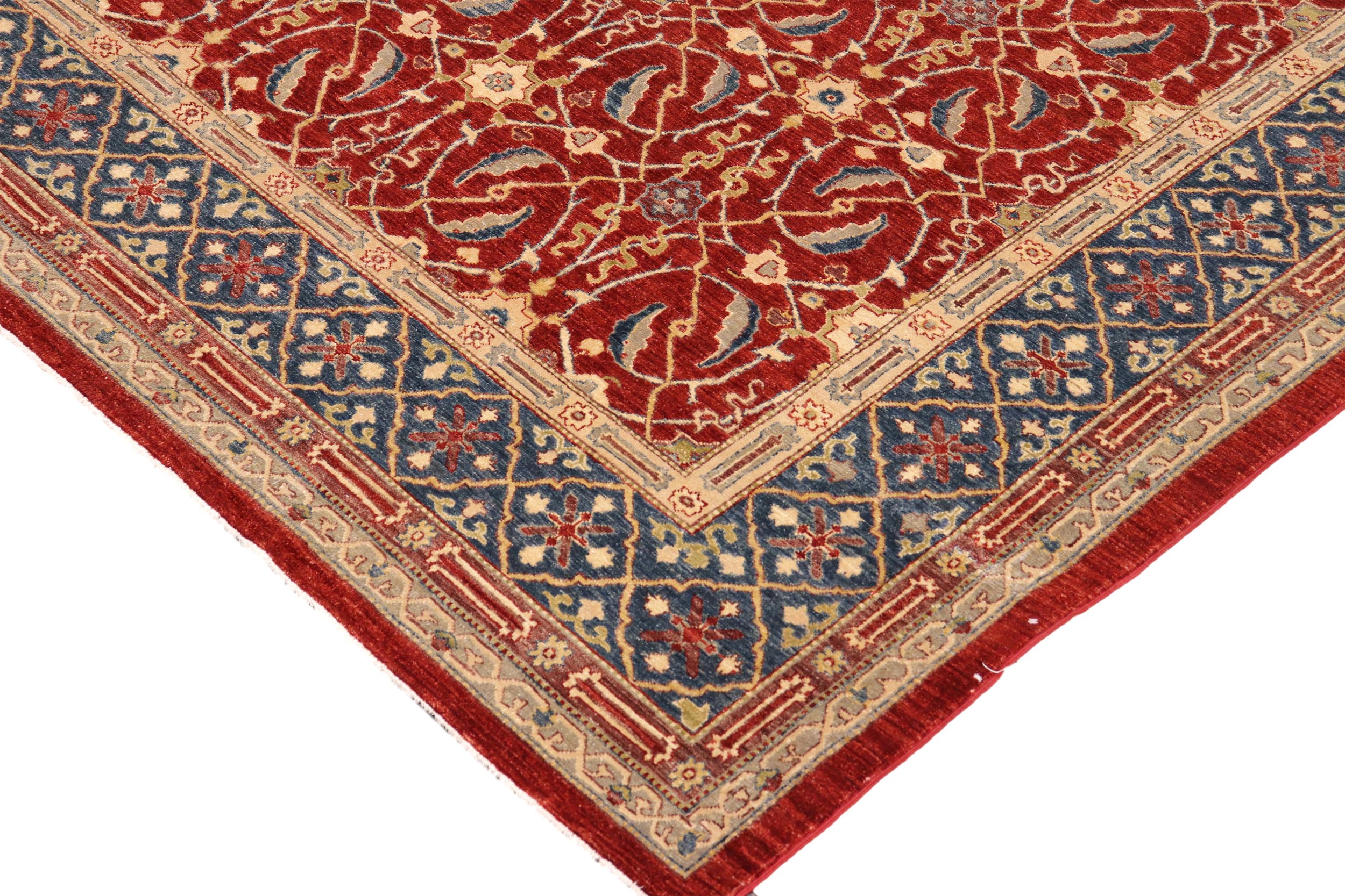 handmade Transitional Kafkaz Red Blue Hand Knotted RECTANGLE 100% WOOL area rug 10' x 14'