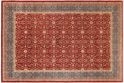 handmade Transitional Kafkaz Red Blue Hand Knotted RECTANGLE 100% WOOL area rug 10' x 14'
