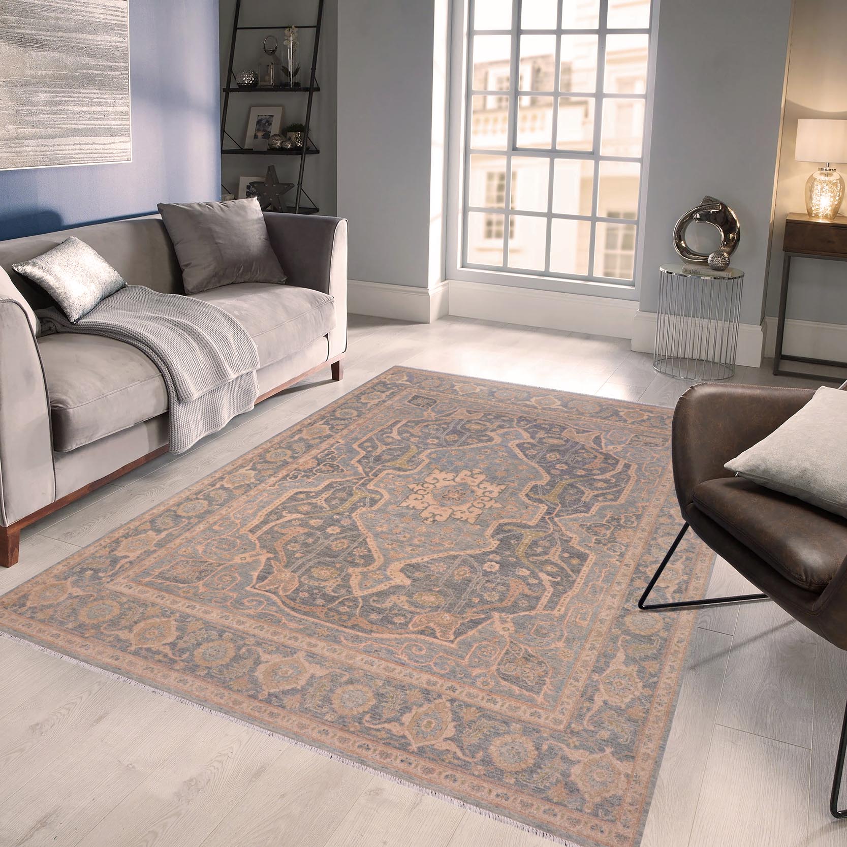handmade Traditional Kafkaz Gray Lt. Blue Hand Knotted RECTANGLE 100% WOOL area rug 8' x 10'