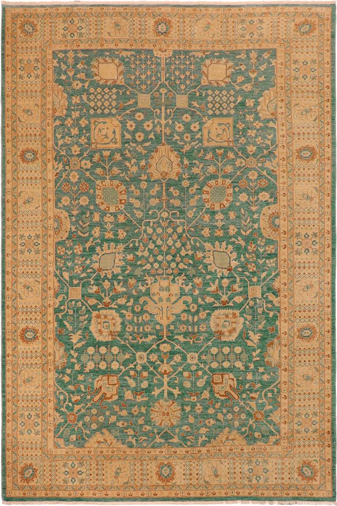 handmade Traditional Kafkaz Green Tan Hand Knotted RECTANGLE 100% WOOL area rug 10 x 14