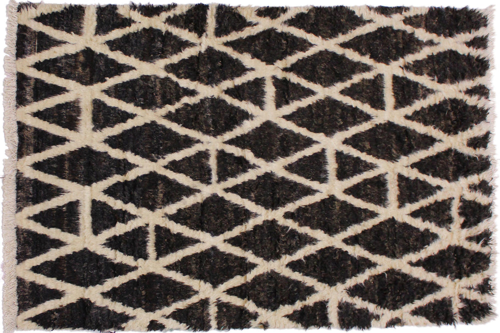handmade Geometric Moroccan Dark Brown Ivory Hand Knotted RECTANGLE 100% WOOL area rug 4' x 6'