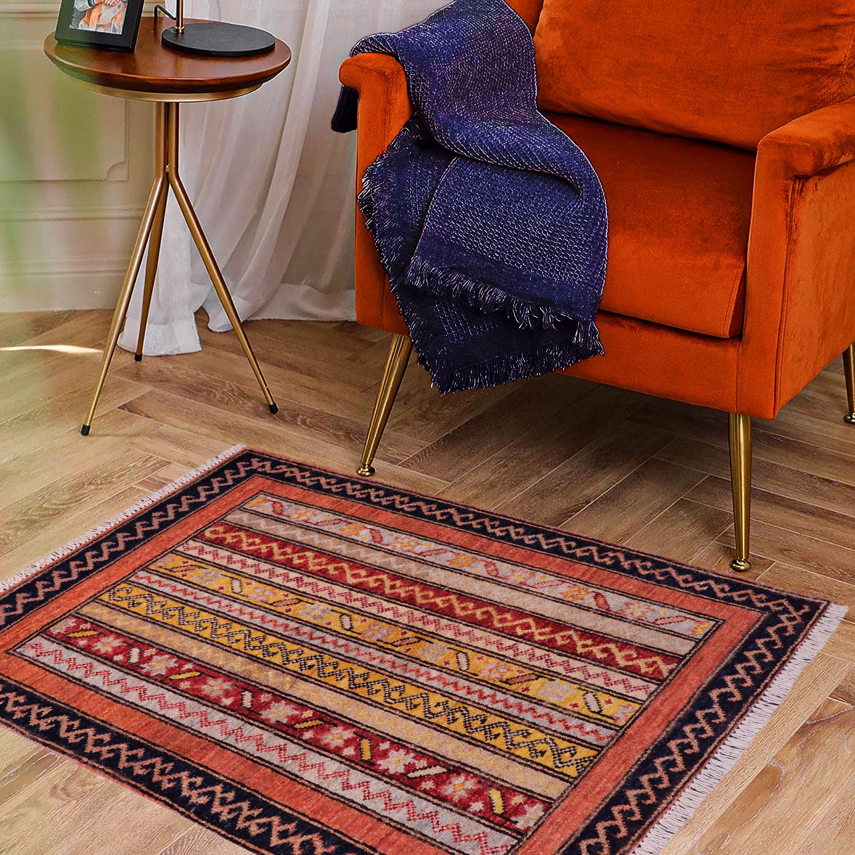 handmade Transitional Shawl Blue Rust Hand Knotted RECTANGLE 100% WOOL area rug 2x3