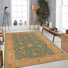 handmade Traditional Kafkaz Green Tan Hand Knotted RECTANGLE 100% WOOL area rug 10 x 14