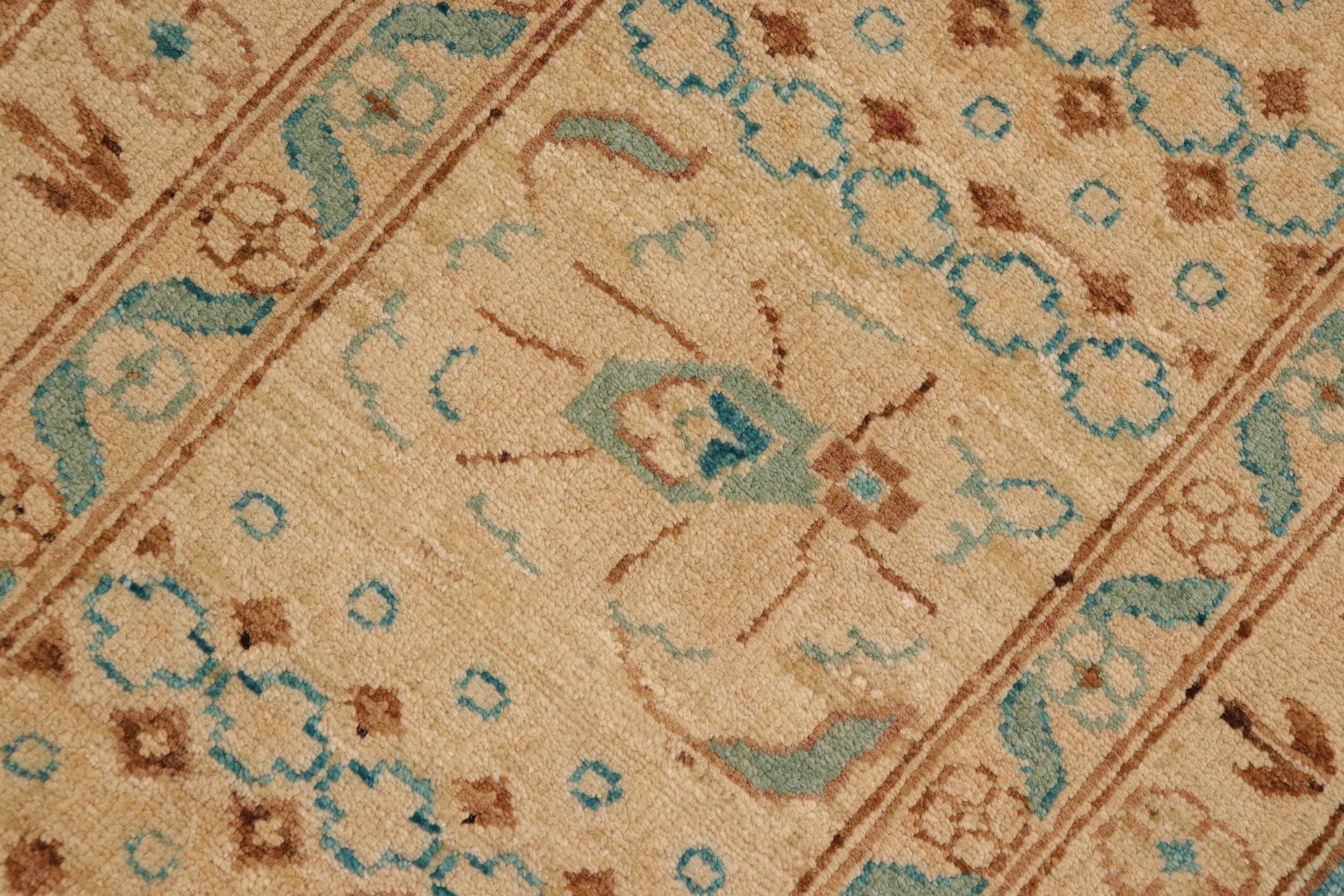 handmade Transitional Kafkaz Green Tan Hand Knotted RECTANGLE 100% WOOL area rug 10' x 14'