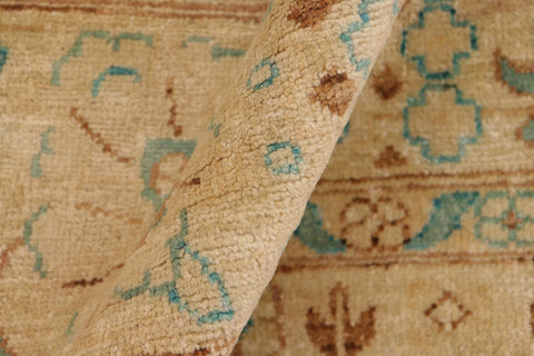 handmade Transitional Kafkaz Green Tan Hand Knotted RECTANGLE 100% WOOL area rug 10' x 14'