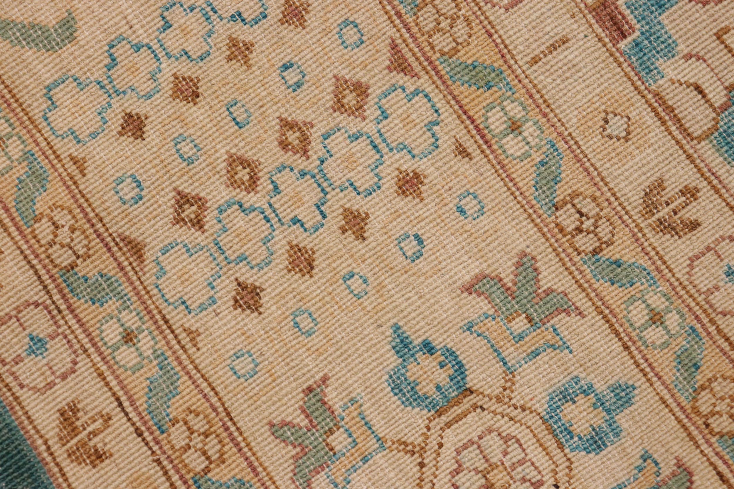 handmade Transitional Kafkaz Green Tan Hand Knotted RECTANGLE 100% WOOL area rug 10' x 14'