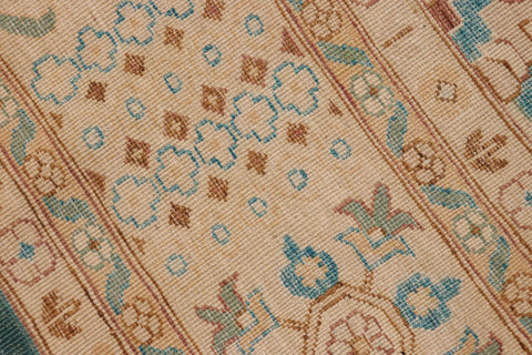 handmade Transitional Kafkaz Green Tan Hand Knotted RECTANGLE 100% WOOL area rug 10' x 14'