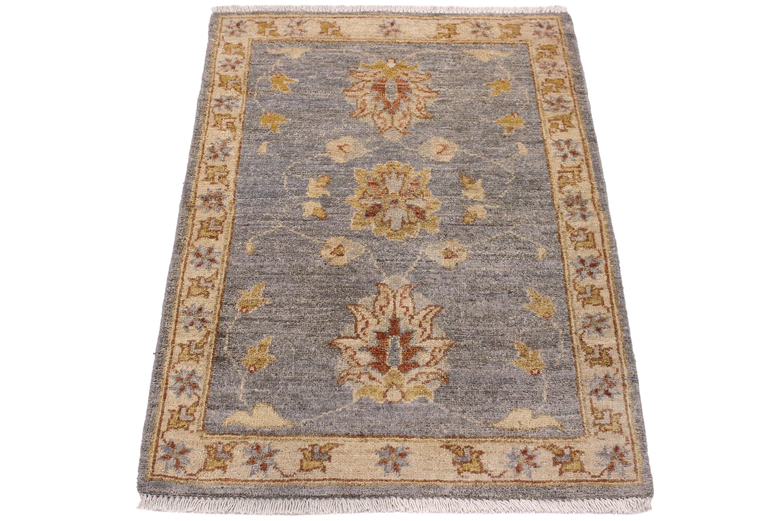 handmade Traditional Kafkaz Grey Ivory Hand Knotted RECTANGLE 100% WOOL area rug 2x3