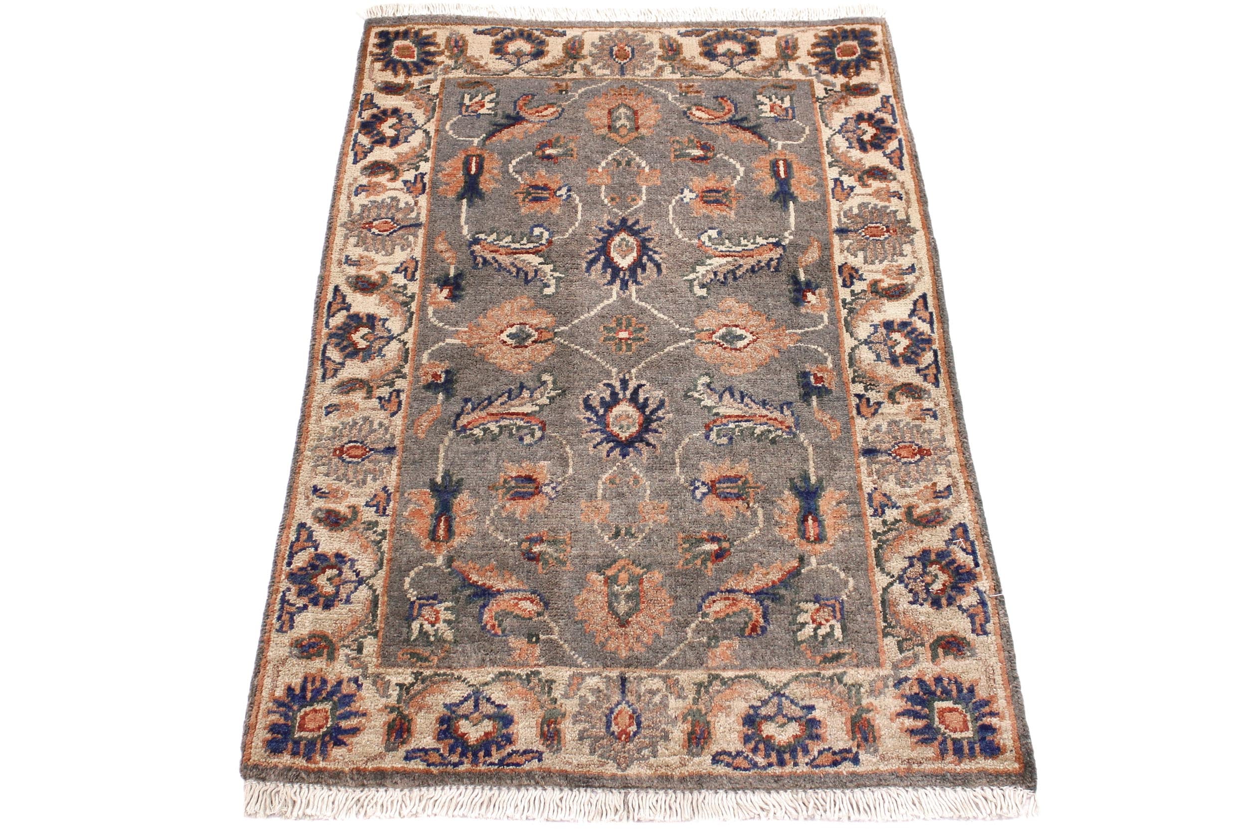 handmade Traditional Kafkaz Grey Ivory Hand Knotted RECTANGLE 100% WOOL area rug 2x3