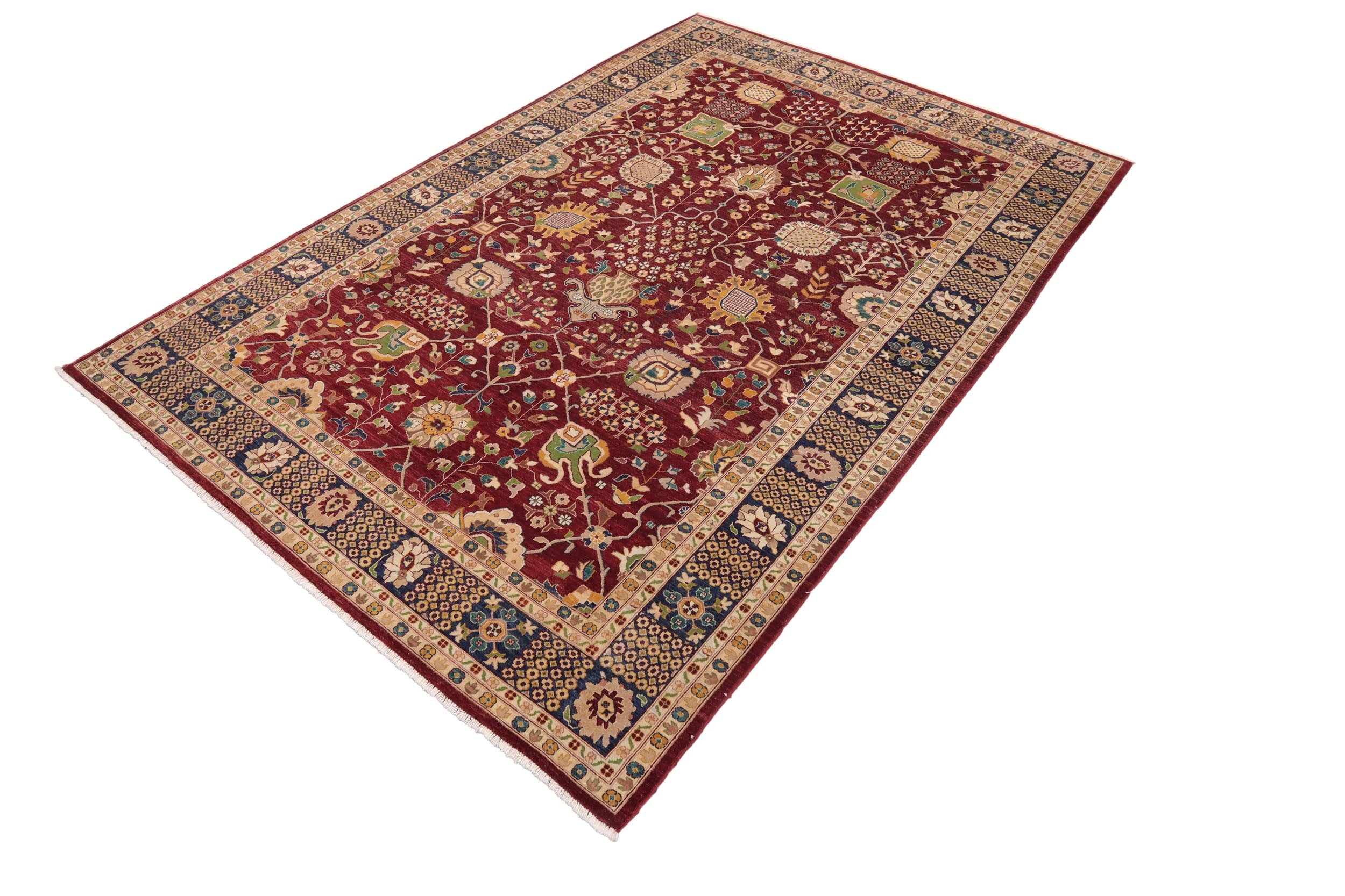 handmade Transitional Kafkaz Red Blue Hand Knotted RECTANGLE 100% WOOL area rug 10' x 15'