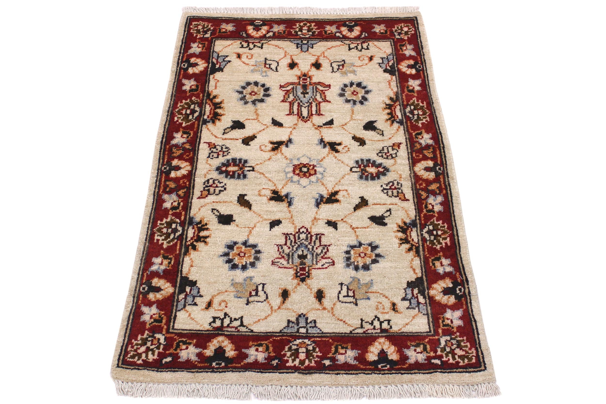 handmade Traditional Kafkaz Ivory Red Hand Knotted RECTANGLE 100% WOOL area rug 2x3