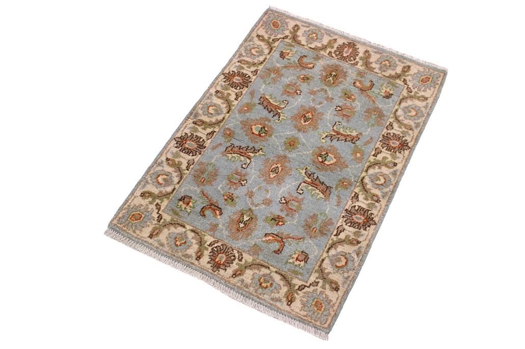 handmade Traditional Kafkaz Lt. Blue Ivory Hand Knotted RECTANGLE 100% WOOL area rug 2 x 3