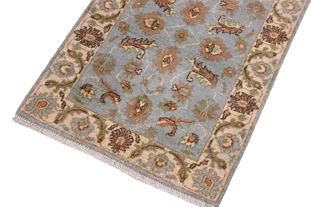 handmade Traditional Kafkaz Lt. Blue Ivory Hand Knotted RECTANGLE 100% WOOL area rug 2 x 3