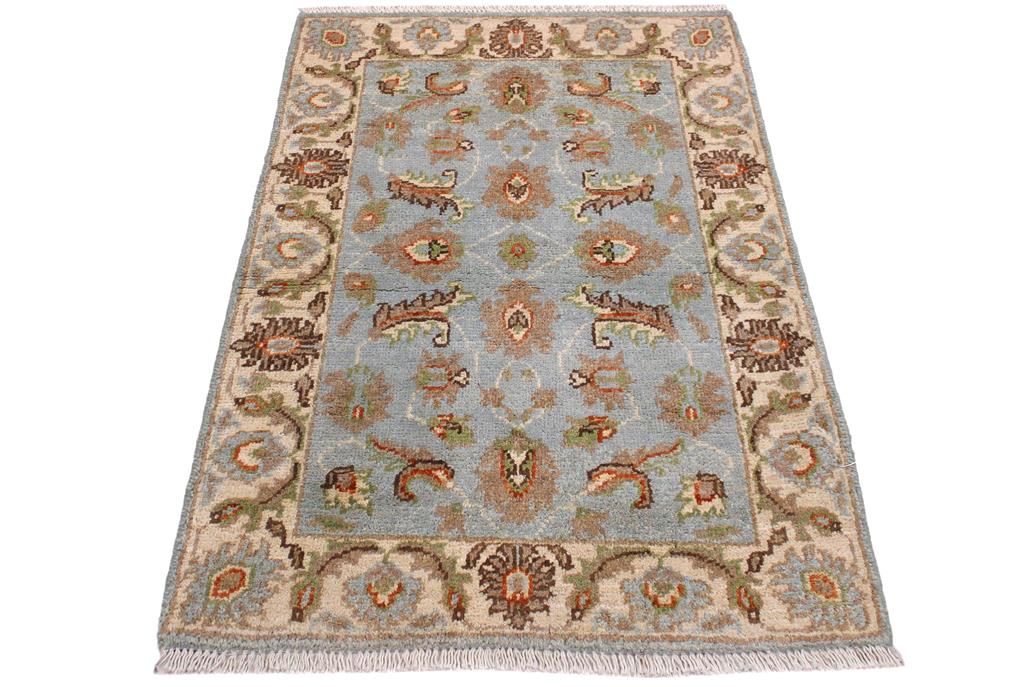 handmade Traditional Kafkaz Lt. Blue Ivory Hand Knotted RECTANGLE 100% WOOL area rug 2 x 3