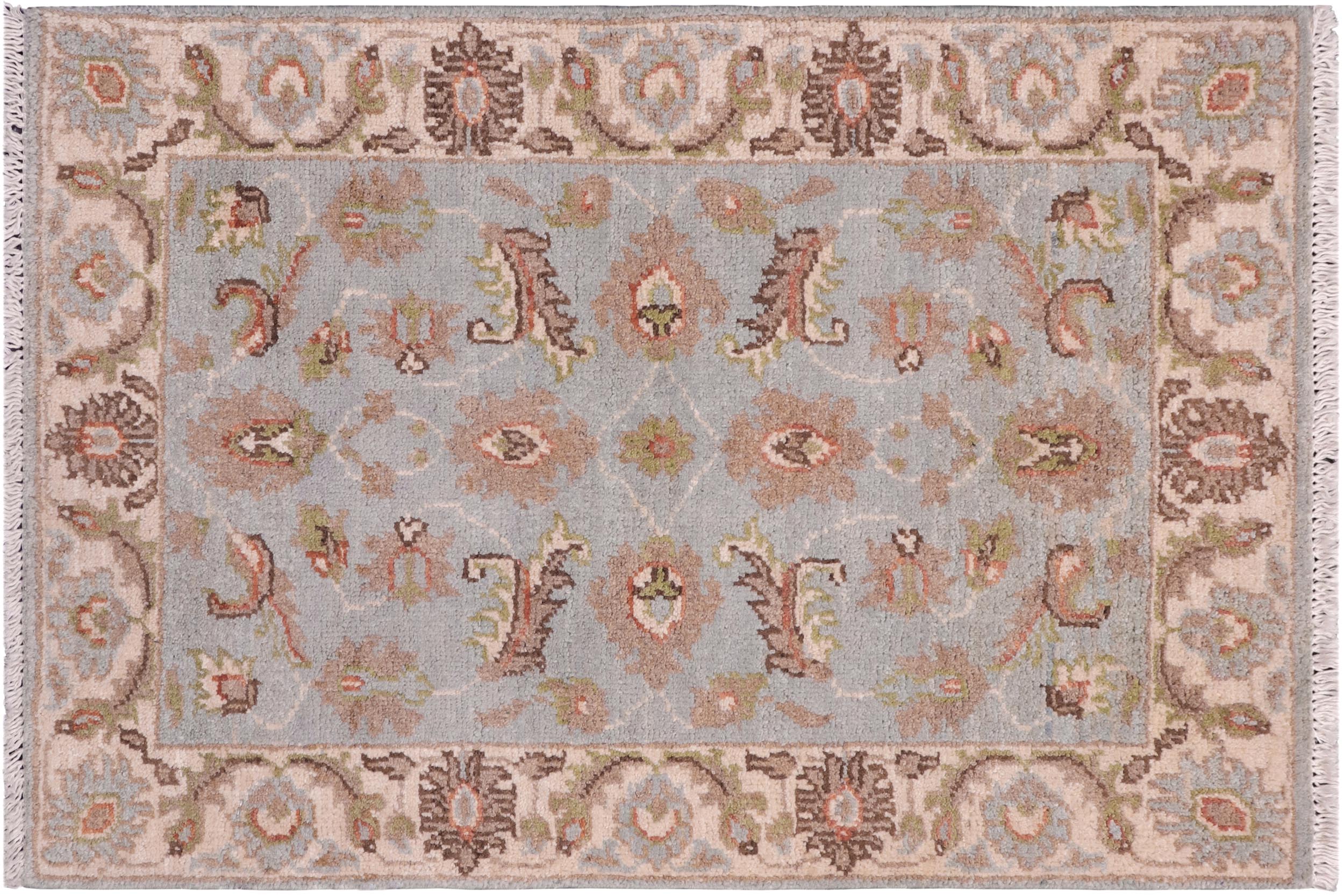 handmade Traditional Kafkaz Lt. Blue Ivory Hand Knotted RECTANGLE 100% WOOL area rug 2x3