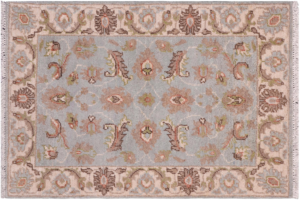 handmade Traditional Kafkaz Lt. Blue Ivory Hand Knotted RECTANGLE 100% WOOL area rug 2x3
