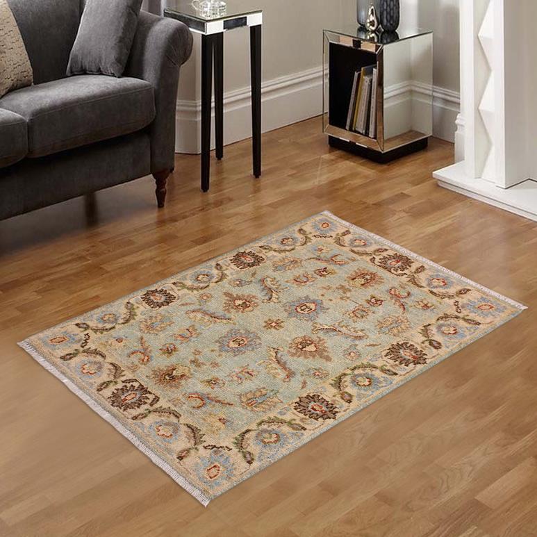 handmade Traditional Kafkaz Lt. Blue Ivory Hand Knotted RECTANGLE 100% WOOL area rug 2 x 3