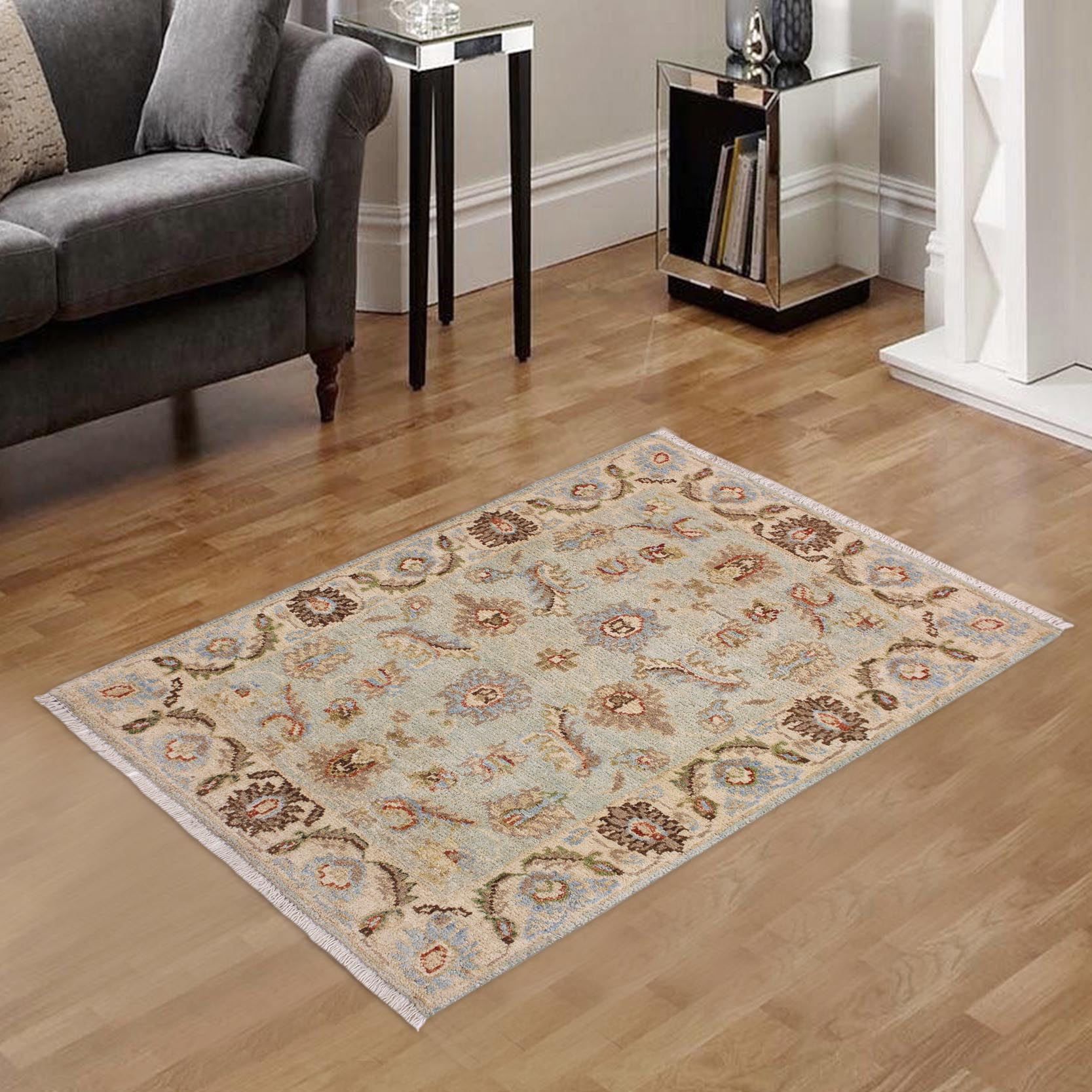 handmade Traditional Kafkaz Lt. Blue Ivory Hand Knotted RECTANGLE 100% WOOL area rug 2x3