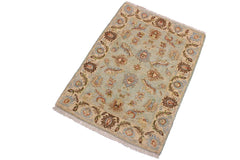 handmade Traditional Kafkaz Lt. Blue Ivory Hand Knotted RECTANGLE 100% WOOL area rug 2 x 3