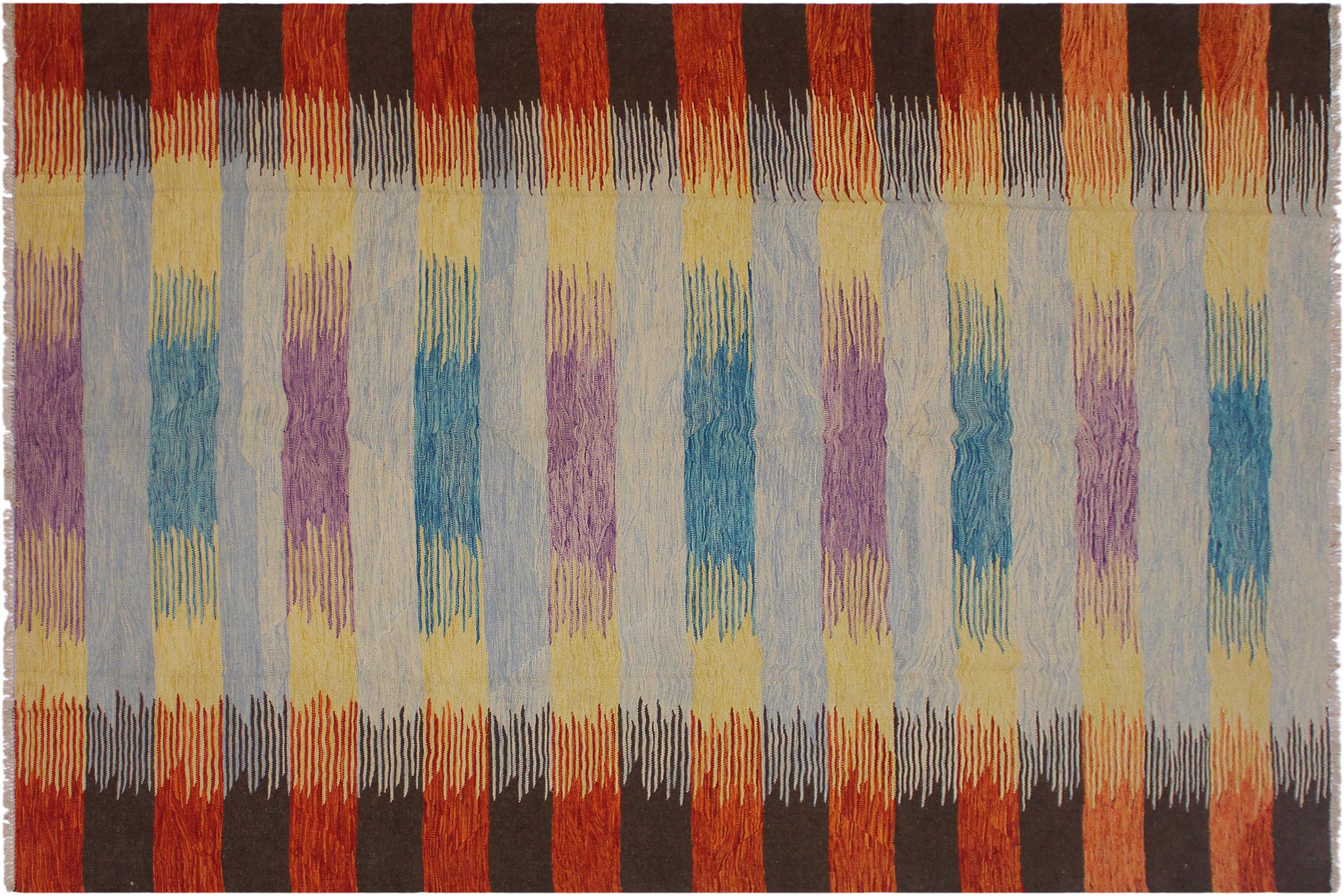 handmade Modern Kilim Blue Rust Hand-Woven RECTANGLE 100% WOOL area rug 8x10