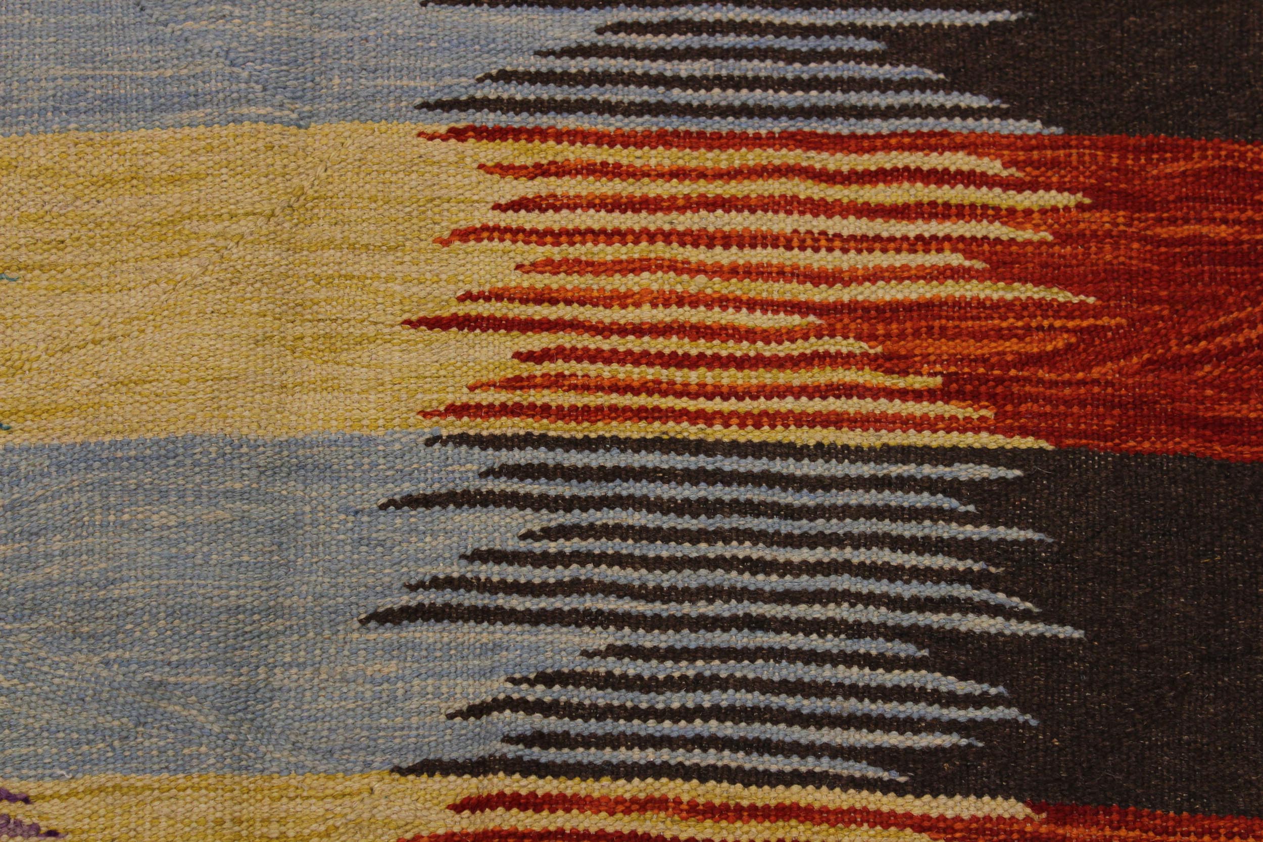 handmade Modern Kilim Blue Rust Hand-Woven RECTANGLE 100% WOOL area rug 8x10