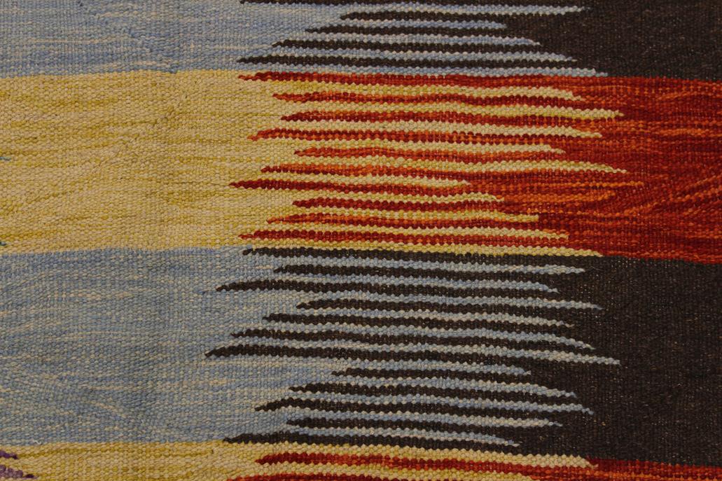 Flat Weave Kilim Antique Navaho Vintage handmade Modern Kilim Blue Rust Hand-Woven Rectangle 100% Wool Area Rug 8x10 