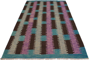 handmade Modern Kilim Teal Brown Hand-Woven RECTANGLE 100% WOOL area rug 9 x 10