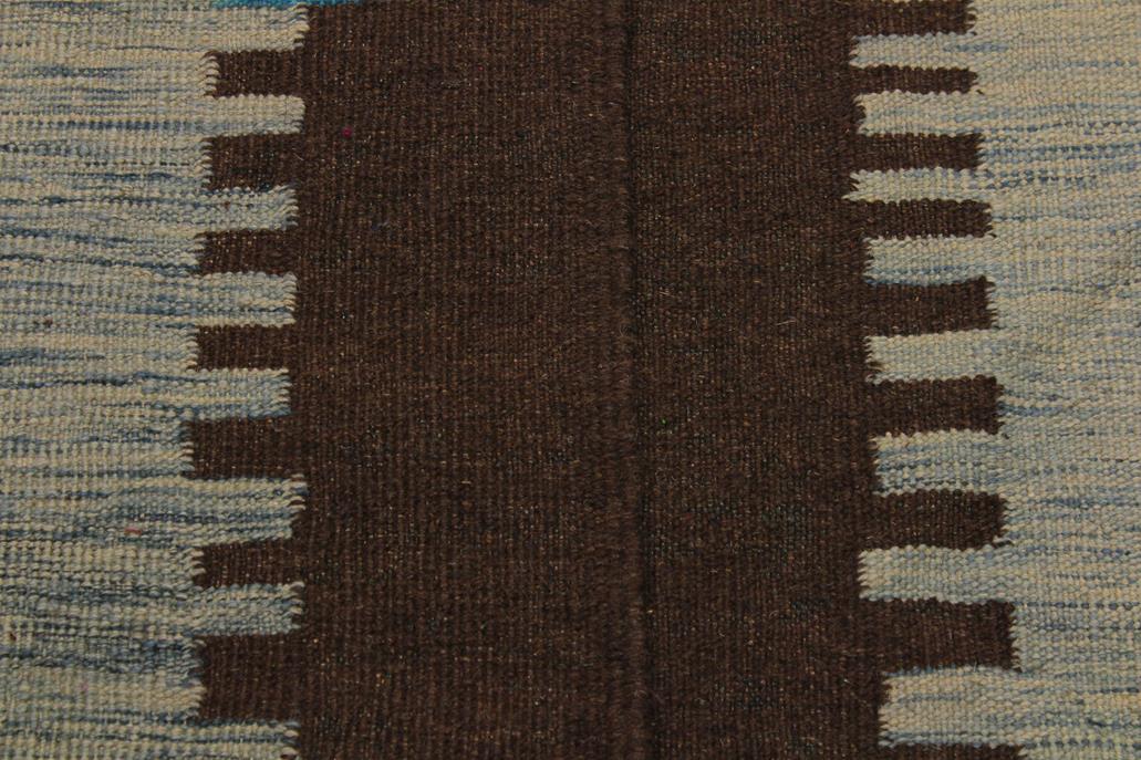 Flat Weave Kilim Antique Navaho Vintage handmade Modern Kilim Teal Brown Hand-Woven Rectangle 100% Wool Area Rug 9x10 