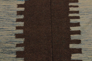 handmade Modern Kilim Teal Brown Hand-Woven RECTANGLE 100% WOOL area rug 9 x 10